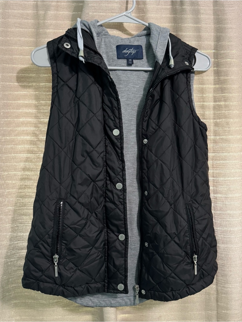Daytrip Black Quilted Hooded Vest with Grey Hooded Liner